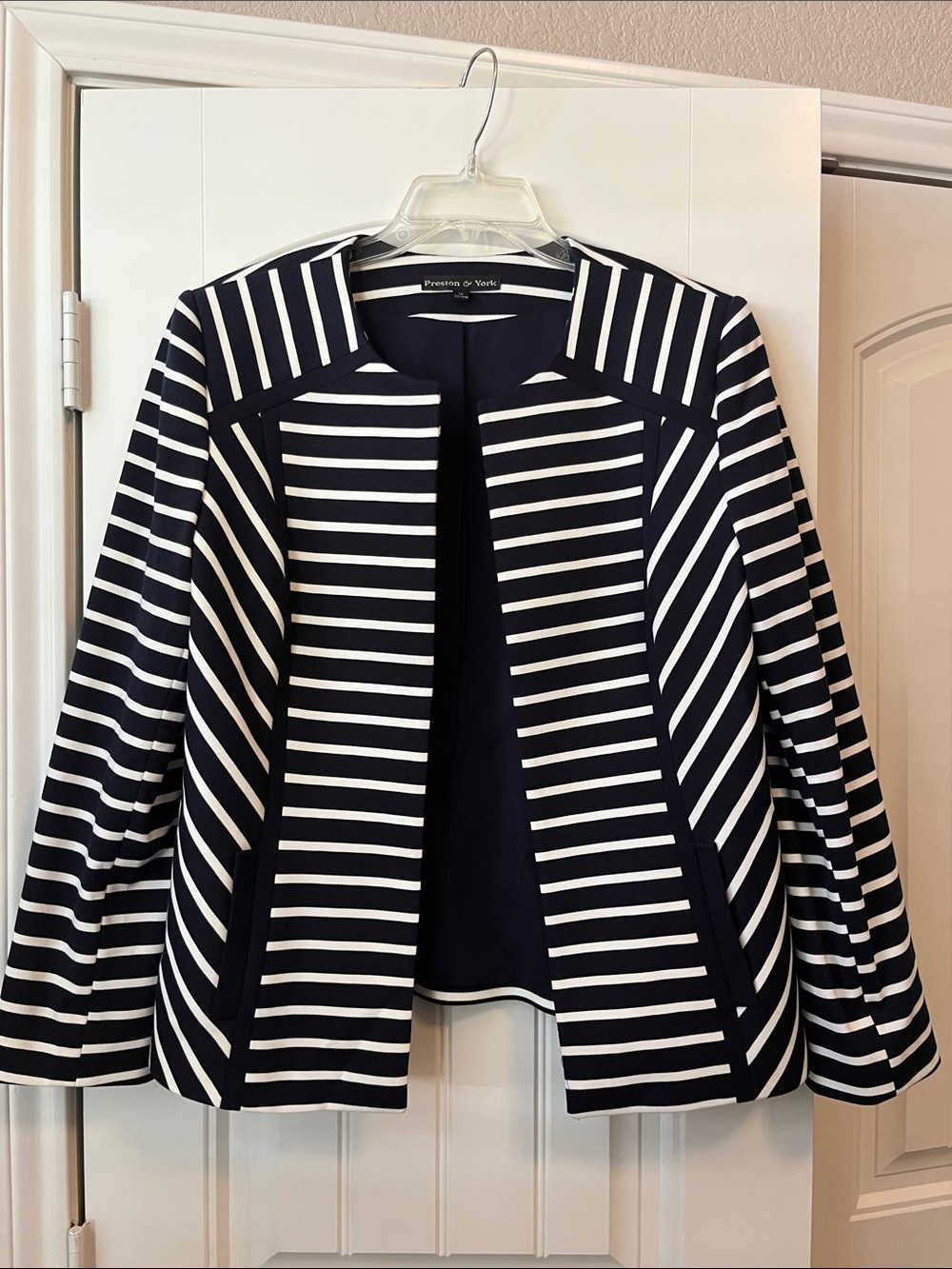 Preston & York Navy and White Striped Open Jacket